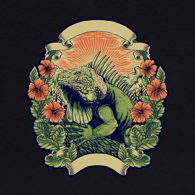 Iguana Floral Retro Vintage by Visual Vibes